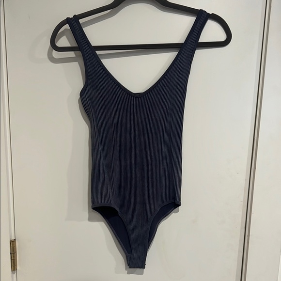 Dark Grey Ribbed Bodysuit - Picture 1 of 2